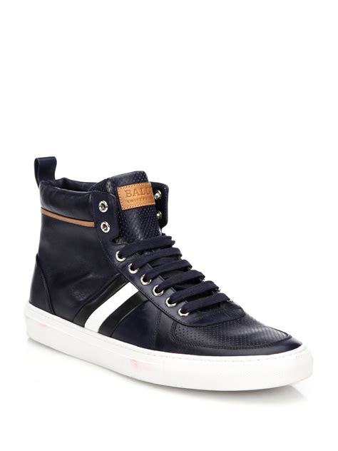 blue leather high top sneakers